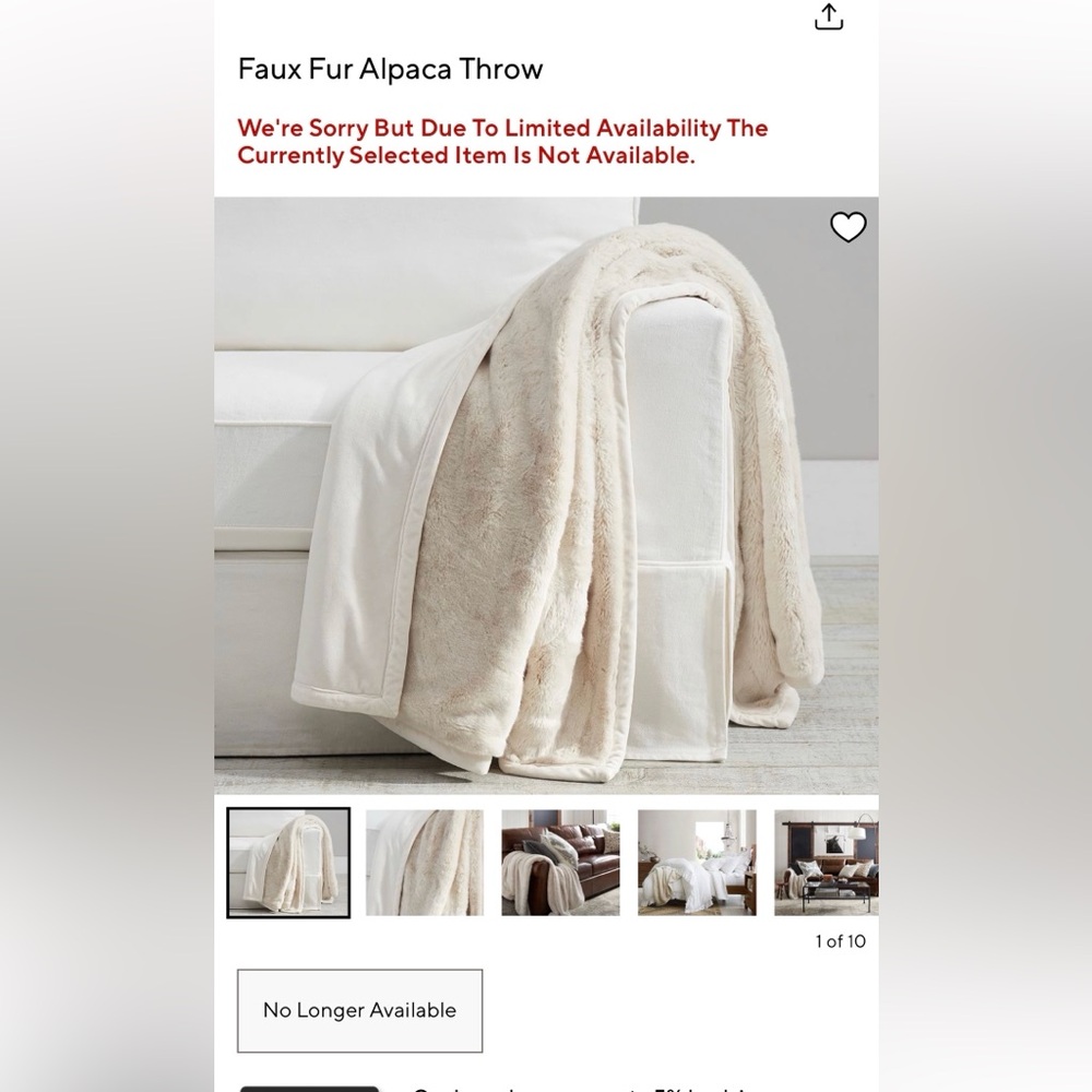New Pottery Barn Alpaca Faux Fur Throw Blanket, Ivory, 50 X 60”